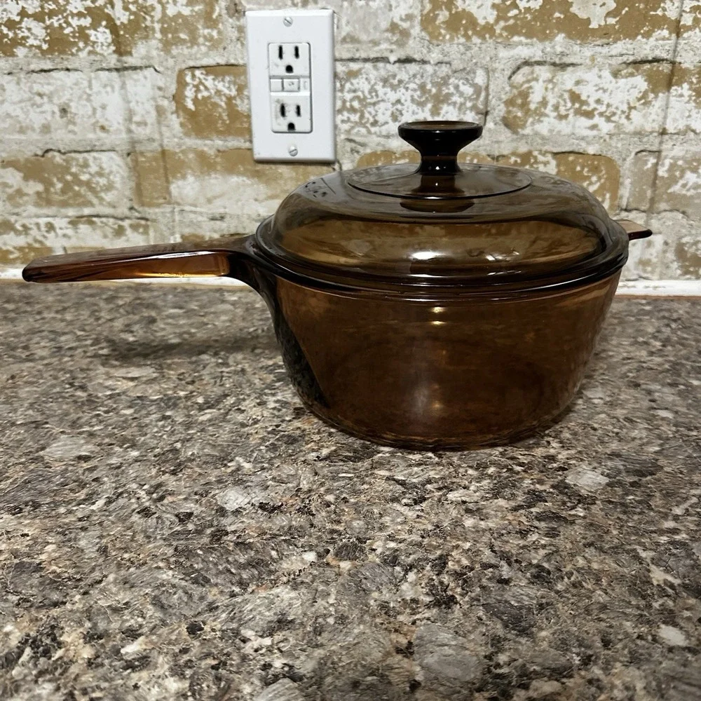 Vintage VISION by Corning 2.5L Sauce Pan With PYREX Lid V2.5C Amber USA